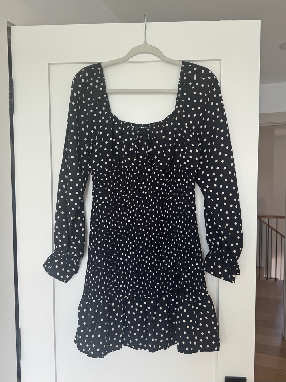 Express Black Dress with White Polka Dots Long Sleeve